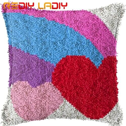 Latch Hook Cushion Pink & Red Love Pillow Case Acrylic Yarn Pillow Pre-Printed Color Canvas Crochet Cushion Cover Hobby & Craft