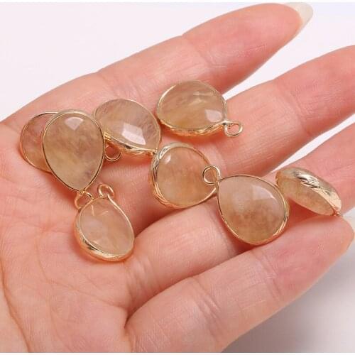 New Natural Stone Pendant Watermelon Yellow Stones Faceted Pendant Necklace For DIY Jewelry Best Birthday Gift Size 13x23mm