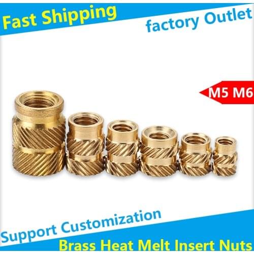 Brass Hot Melt Inset Nuts Heating Molding Copper Thread Inserts Nut SL-type Double Twill Knurled Injection Brass Nut M5M6 20Pcs