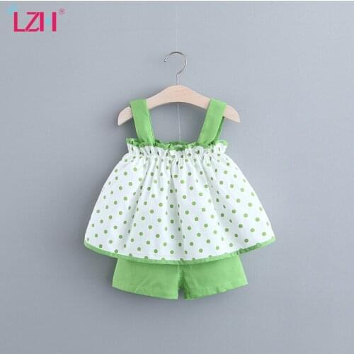 LZH 2021 Summer Polka Dot Suspender Top Shorts 2Pcs Sets 0-1-2-3 Years Childrens Clothing New Refreshing Infant Baby Girl Suit