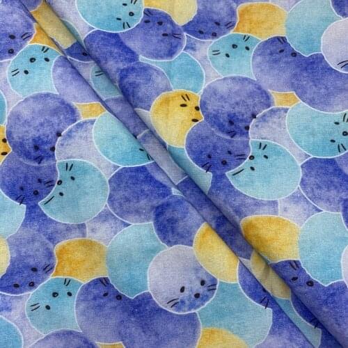 Lovely 100% Cotton Fabric Light Blue Bottom Bubbles Cats Pattern Digital Print Sewing Material DIY Home Patchwork Dress Clothing