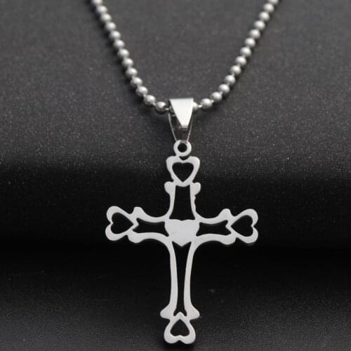 1 Stainless Steel Multilayer hollow Love Heart Cross Necklace Heart Religion Jesus Cross Necklace Family friend gifts jewelry