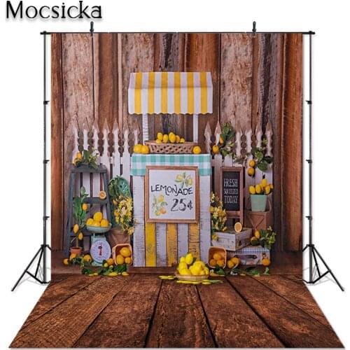 Mocsicka Lemon Fruit Photography Backdrop Brown Wood Child Newborn Portrait Photo Shoot Background for Photo Studio Photocall