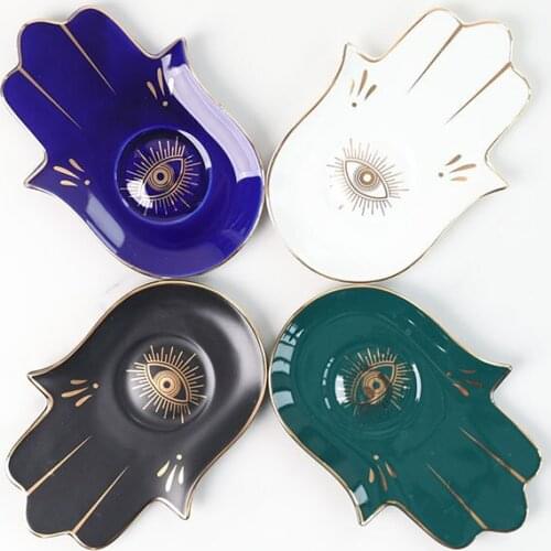 Fashion Ceramic Jewelry Dish Hamsa Hand Plates Trinket Dish Hand Small Jewelry Tray Decorative Plate Decoration Crafts Decor