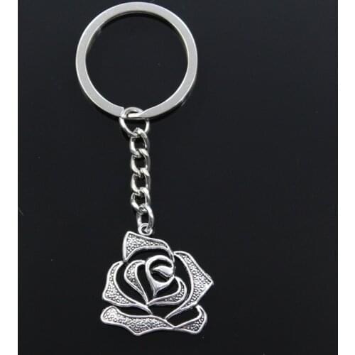 Fashion Keychain 26x28mm Rose Flower Pendants DIY Men Jewelry Car Key Chain Ring Holder Souvenir For Gift