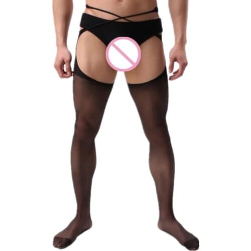 Mens Sexy Pantyhose Nylon Tights Open Crotch Stockings Mens Panty hose Plus Size Tights Fetish Men for Male Lingerie Underwear