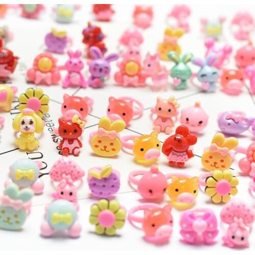 2021 Cheaper Childrens Cartoon Candy Animal Bow Shape Ring Set Mix Girl Jewellery Rings Kid Toy Gift Toys for Girls Princess