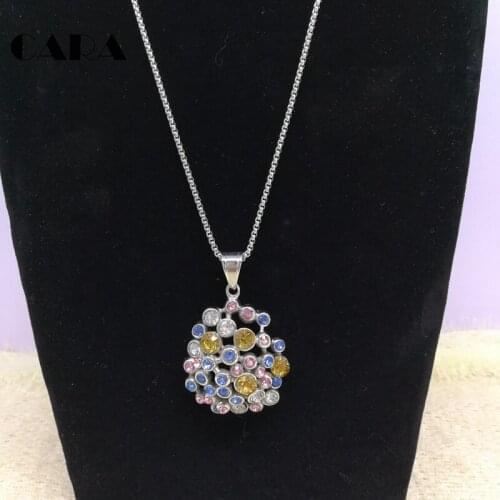 New Arrival womens trendy stainless steel colored crystal stones pendant necklace chain necklace for women,CARA0005-1