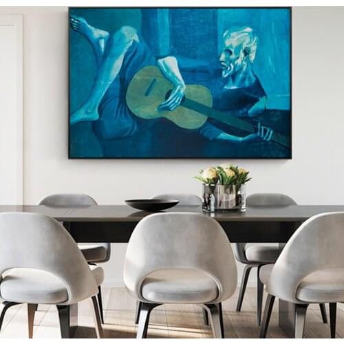 PABLO PICASSO THE Old Guitarist Oil Paintings Print On Canvas World Famous Artwork Reproductions Home Wall Art Pictures Cuadros