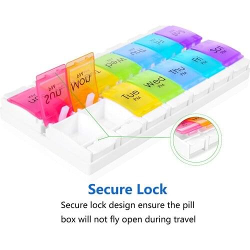 7 Day Portable Pill Medicine Box 14 Compartment Weekly Pill Box Tablet Storage Organizer Dispenser Case Pill Cutter Cases