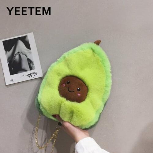 Plush bag new autumn and winter personality Student avocado plush bag cute girl fashion fruit female bag purse