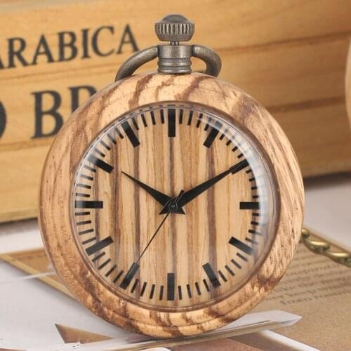 Simple Watch Wooden Pocket Watch Chain Retro Wood Round Dial Analog 12 Hours Display Quartz Pocketwatch Art Collections for Men