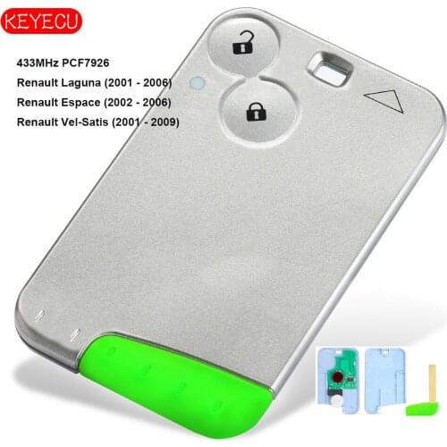 Keyecu Smart Card Remote Key 2 Button 433MHz PCF7926 for Renault Laguna Espace Vel Satis 2001-2007