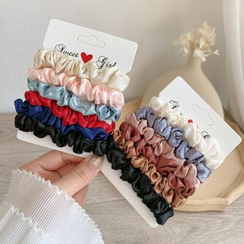 6PCS/set Colorful Women Satin Silk Hair Tie Elastic Scrunchies Ponytail Holder Imitation Silk Hair Rope Rings Hair Accessories