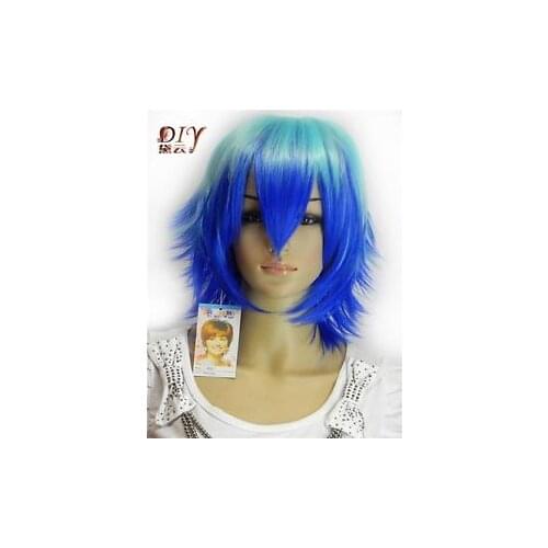 Shun Fluffy Women Blue Mix Bangs Straight Synthetic Party Cosplay Hair Full Short Wig Ladies Heat Resistant Synthetic hair Wigs
