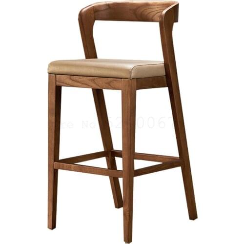 Nordic solid wood bar stool bar stool backrest armrest padded Chinese-style log bar bar high chair