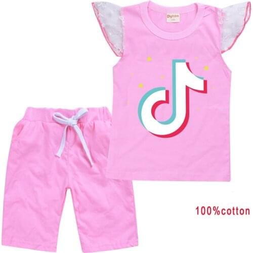 TIK TOK Summer New Fashion Cotton High Quality Fashion T-shirt Shorts Children Cartoon Girl Suit Clothes