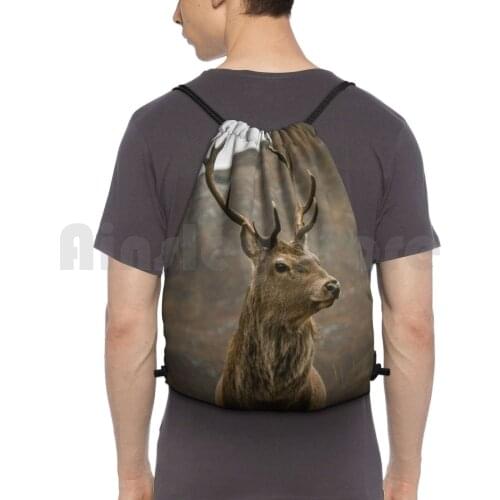 Monarch Of The Glen Backpack Drawstring Bags Gym Bag Waterproof Red Deer Scotland Animal Antlers Big Bow Brown Buck