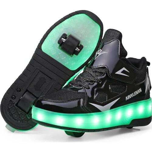 2021 USB Rechargeable Luminous Sneakers Women Light Up Led Glowing Roller Skates Shoes