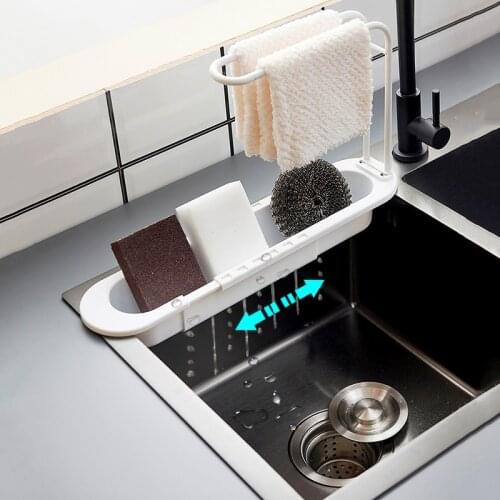 Telescopic Sink Drain Rack Punch-free Soap Sponge Organizer Rack Drain Plate Adjustment Towel Storage Holder Kitchen Accessories