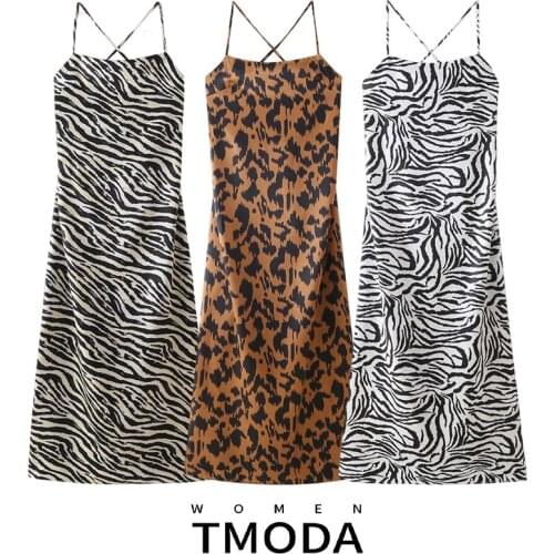 TMODA1955 2021 Summer Women Leopard Long Lacing Beach Dress Loose Sleeveless Backless Sexy Party Maxi Dress Sling Vestidos