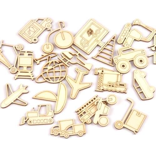 Transportation Mixed Pattern Unfinished Wood Slices DIY Crafts For Scrapbookings Home Decor Wooden Ornaments 10pcs 44-48mm m2161