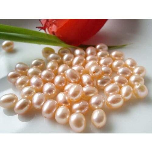 Unique Pearls Jewellery Store Loose Pearl AAA 7-7.5MM Pink Color Freshwater Drop Pearls Half Drilled Fine Jewelry DIY Women Gift