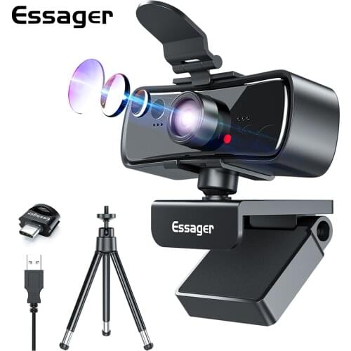 Essager C3 1080P Webcam Full HD Web Camera For PC Computer Mac Laptop Youtube Autofocus USB WebCamera With Microphone Tripods