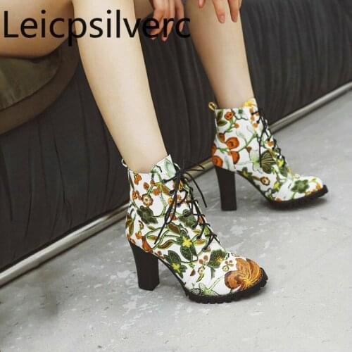 Womens Boots New Autumn And Winter fashion Color matching Lace-up High heel Martin boots Womens shoes 34-39 Heel Height 9cm