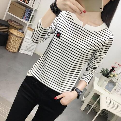 2021 Women Autumn t Shirts Tops Women Topspull Femme Women Striped t Shirts Long Sleeve 95% Cotton Tops Casual