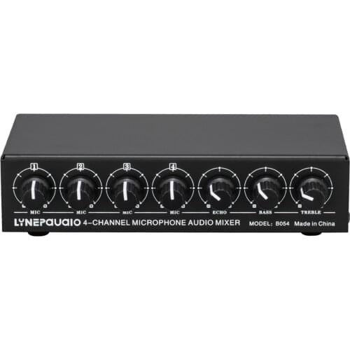4-Channel Microphone Mixer Support Stereo Output Mini Audio Mixer with Reverb Treble and Bass Adjustment Musical Instruments