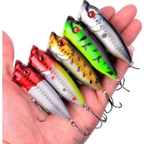 5pcs Topwater Popper Fishing Lures 3d Eyes Hard Baits Artificial Wobblers Plastic Fishing Tackle Isca Artificial Surface Bait