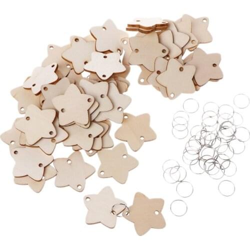 50pcs Star Wooden Slices With 50 Iron Loops Set For Birthday Reminder Hanging Plaque Board DIY Calendar Ornaments