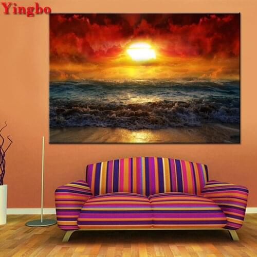5D DIY diamond Painting full square round drill embroidery Seascape sunrise landscape Diamond Mosaic Cross Stitch Home Decor