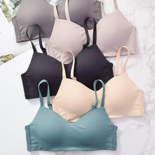 Wasteheart New Women Fashion Black Skin Wireless Female Bras Push Up Padded Wire Free One-Piece Bra Padded Cup A B Underwear