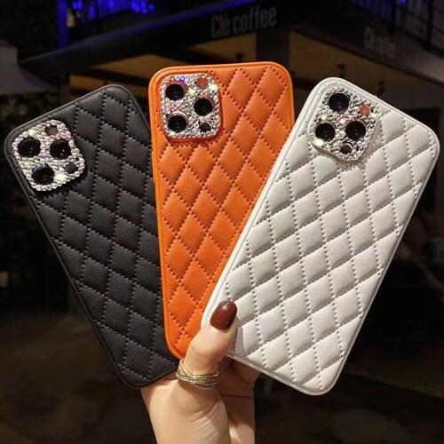 Luxury Fashion High Grade Bling Diamond Camera Grid Lambskin Leather Case Cover For Iphone 12 11 Pro XS Max XR X 8 7 Plus SE