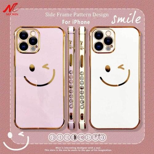 Cute Cartoon Smile Face Phone Case for iPhone 12 Pro Max Mini X Xr 11 Pro Xs Max 7 8 Plus SE 2 Luxury Plating Shockproof Cover