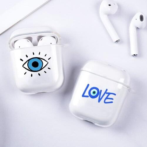New Lucky Eye Blue Evil Eye Print Clear Earphone Case for Airpods 1 2 Wireless Bluetooth EarphoneCover Soft Silicone Case Bag