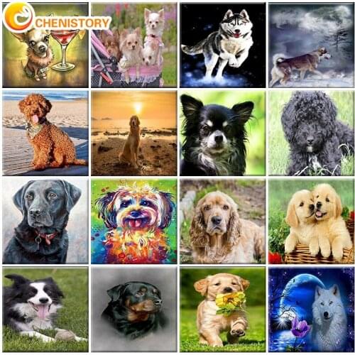 CHENISTORY Full Square Round Diamond Painting Animal Rhinestones Dog Mosaic DIY Embroidery Sets With Cross Stitch Home Decor Art