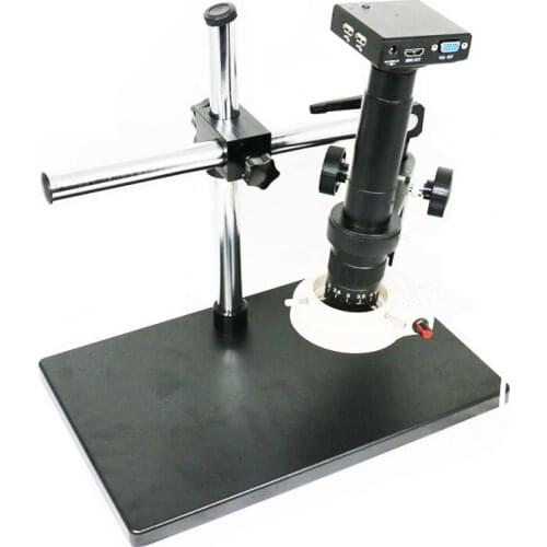 Dual arm boom table 10X 180X 300X C-Mount zoom lens 1080P USB VGA USB digital video Microscope Camera OSD Measurement Support