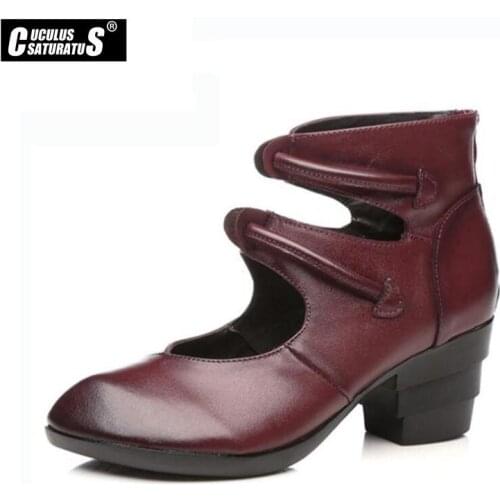 Cuculus New Retro Handmade Genuine Leather Shoes High Heels Comfortable Pointed Fashion Shoes Wedding Non-slip Women Shoes 1903