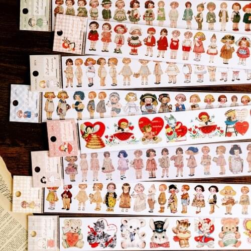 Doll Collection Cabinet Series Retro Characters Washi Masking Tape Stickers Scrapbooking Stationery Decorative Long Strip Tape