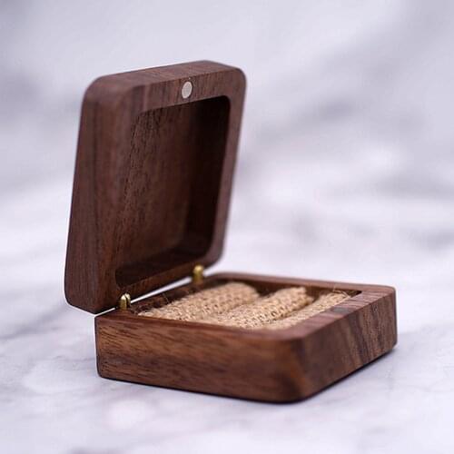 Rustic Wood Wedding Earring Rings Box for Proposals Square Jewelry Box