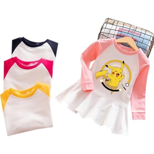 Pikachu Pokemon Cotton Kids Girls Hoodies Dress Long Sleeve Childrens Girls Anime Dresses Baby Hooded Sweatshirt Spring