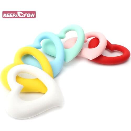Keep&Grow BPA Free 5Pcs Heart Shaped Silicone Baby Teethers Baby Ring Teether Food Grade Teething Toys Chewable Silicone Beads