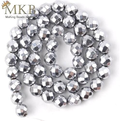 Faceted Silvers Plated Hematite Round Beads For Jewelry Making 2/3/4/6/8/10mm 15inches Natural Stone Beads Diy Bracelet Dropship