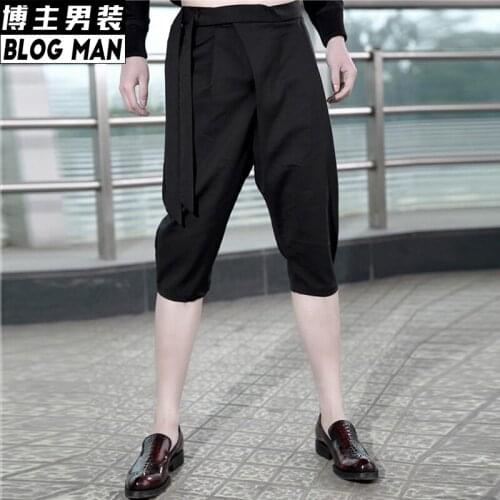 2016 Mens clothing Thin summer male casual capris pants black male fashion harem pants capris Singer costumes