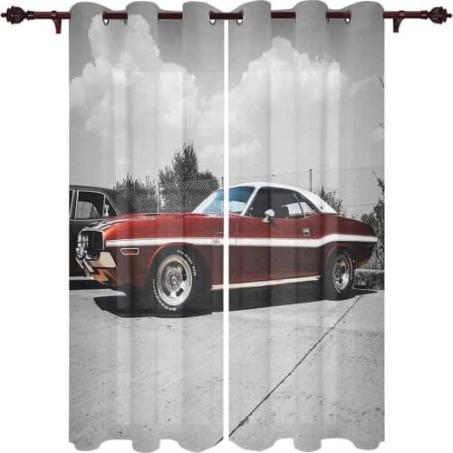 Red Car Retro Trees Sky Valance Curtains For Living Room Study Youth Bedroom Kitchen Outdoor Windows Custom Cotton Linen