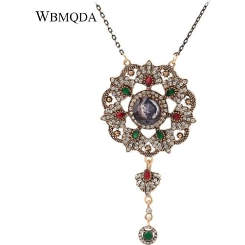 Hot Vintage Boho Blue Crysta Necklaces & Pendants For Women Ancient Gold Color Necklace Jewelry Clothing Accessories