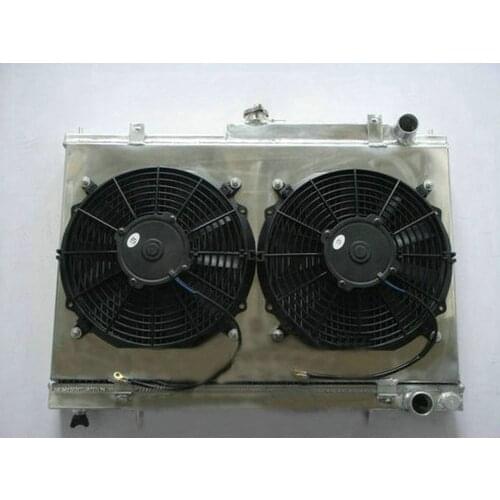 Aluminum Radiator & Shroud & Fans For NISSAN SKYLINE R33 R34 RB25DET GTS-T 40mm 2Row High Performance